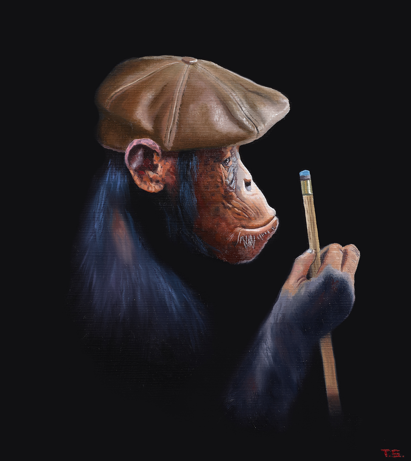 A monkey wearing a cap with a pool cue - Tony South - Hustle