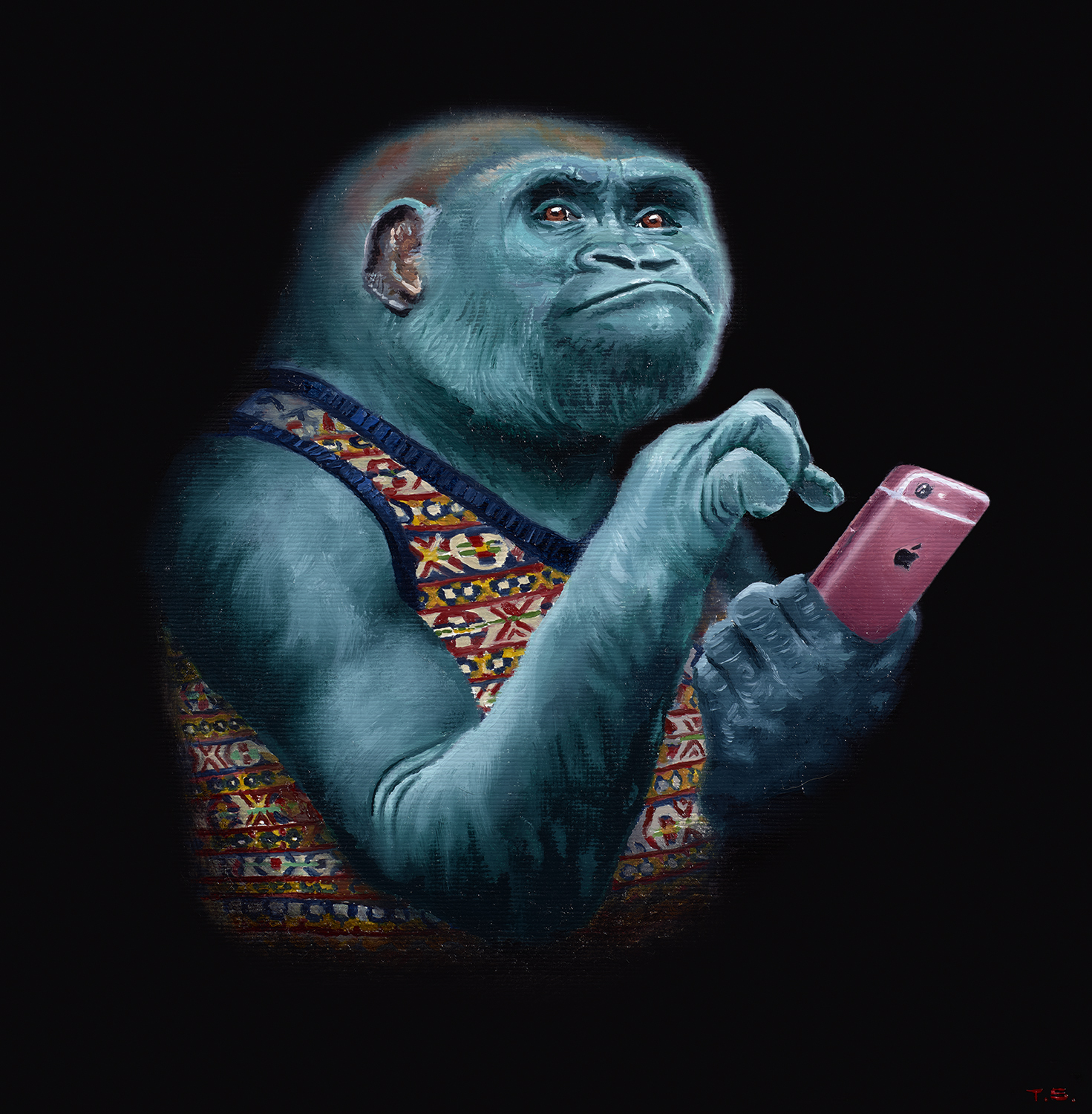 A gorilla making a tweet on his cell phone - Tony South - His Greatest Tweet
