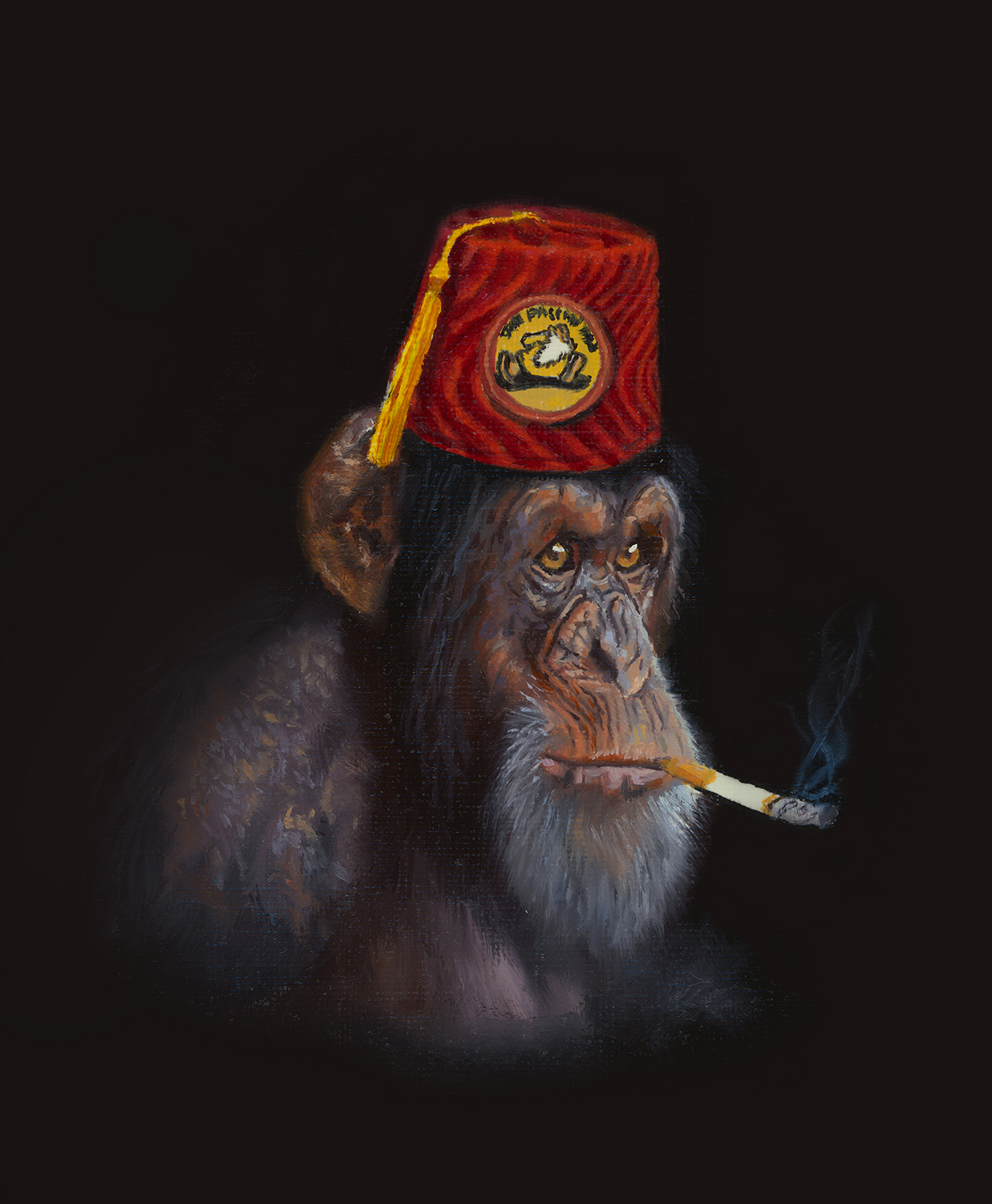 A monkey wearing a fez hat and smoking a cigarette - Tony South - Just Passin Thru