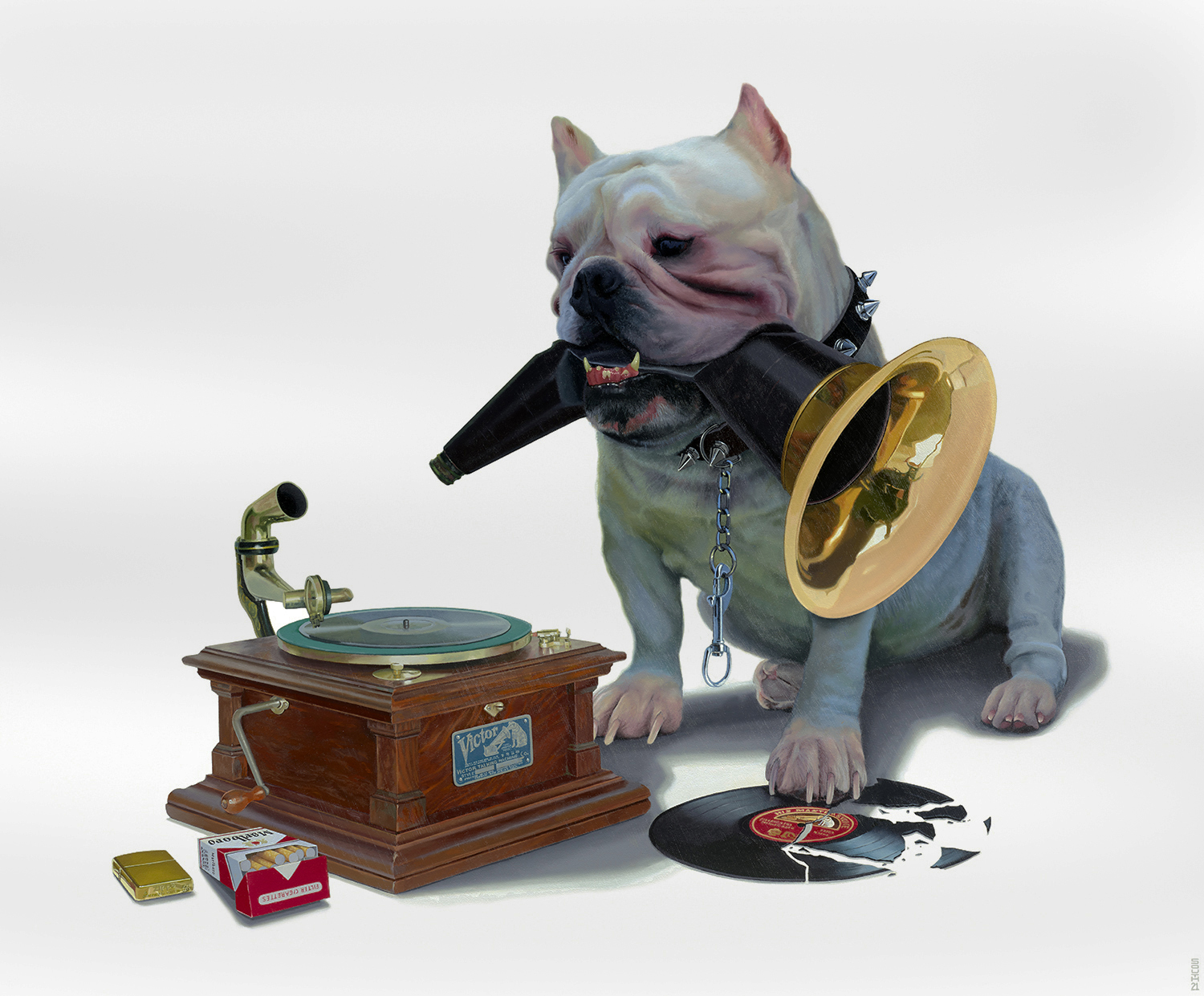 A dog destroying a Victrola - Tony South - His Master's Vice