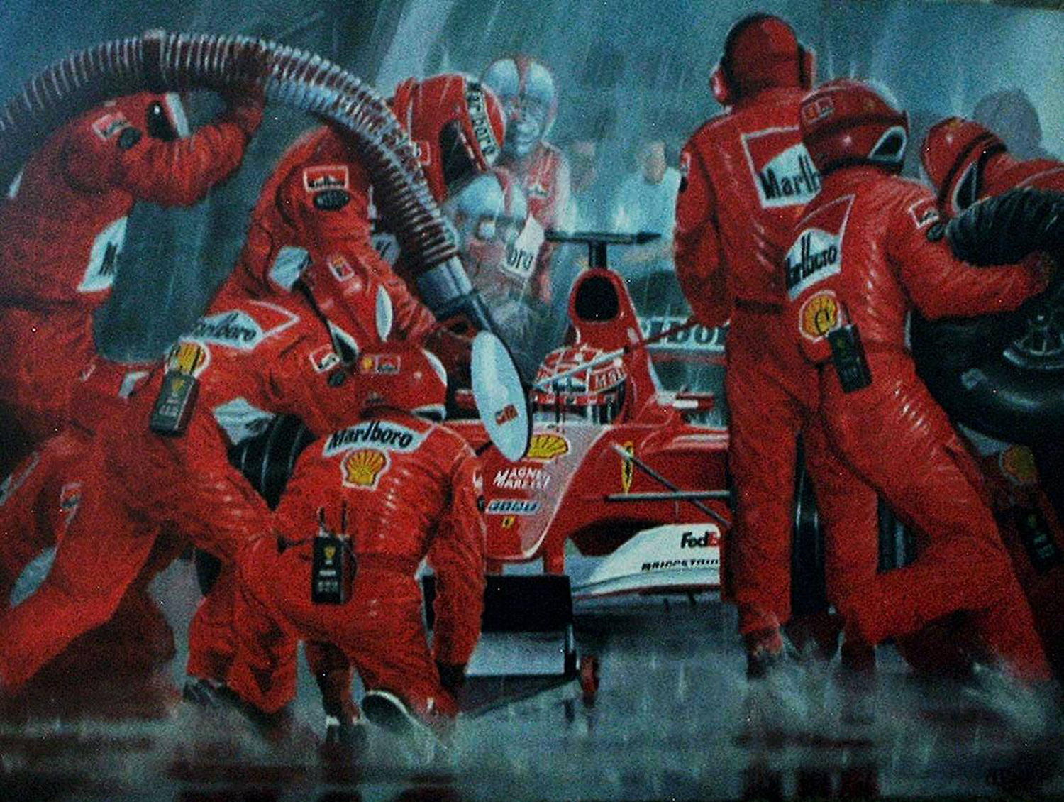 pit crew with a Ferrari - Tony South