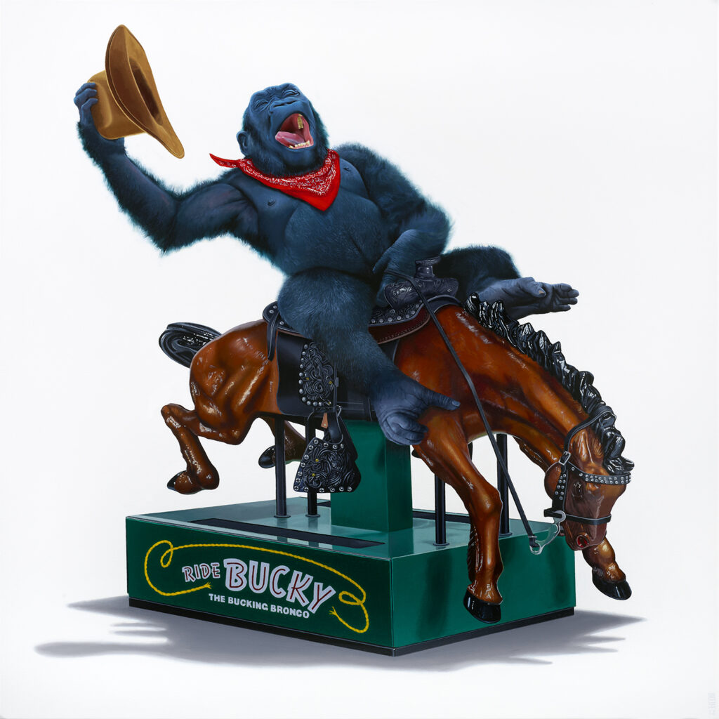gorilla riding a mechanical horse - Tony South - Bronc